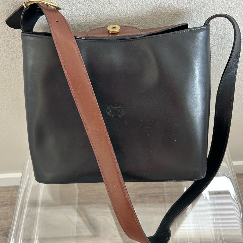 Italian Black/Brown Leather Shoulder Bag from 90 old family operated company